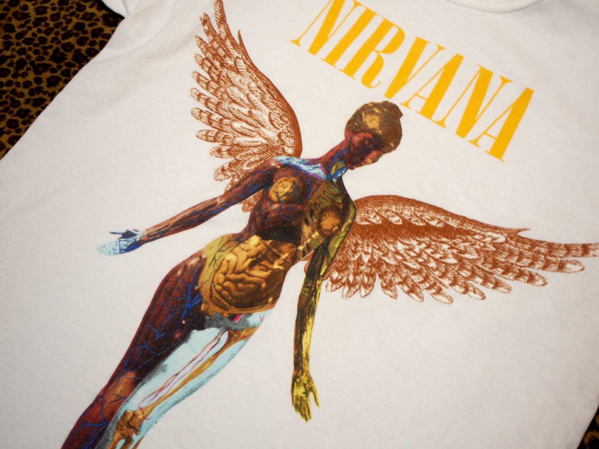 最新作,得価 【Nirvana ニルヴァーナ 1993 In Utero T-Shirt 1993コピーライト"In Utero"Tシャツ白カートコバーン size Approx XL】