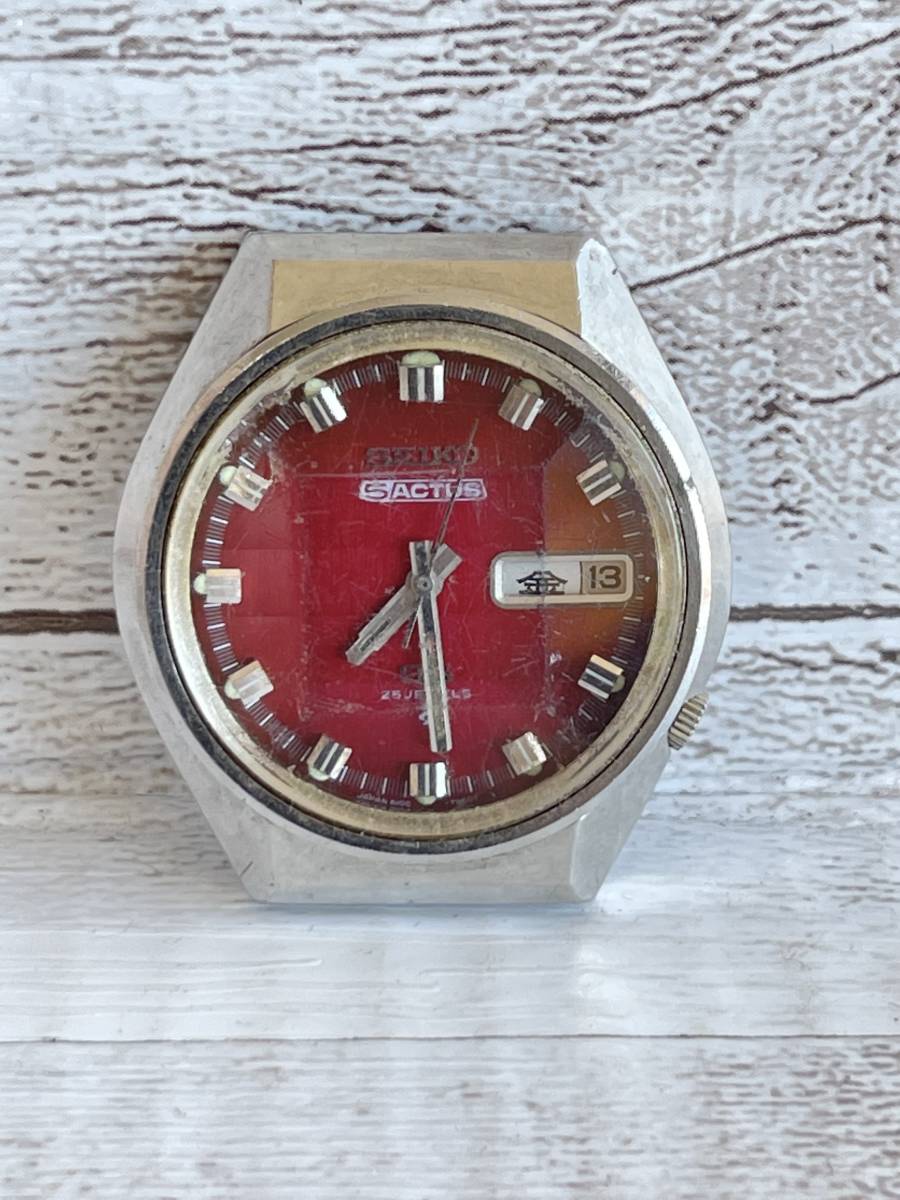 KF0308-116I　SEIKO　5ACTUS　SS　25J　6106-7690　腕時計　セイコー　ファイブ　アクタス　赤文字盤　