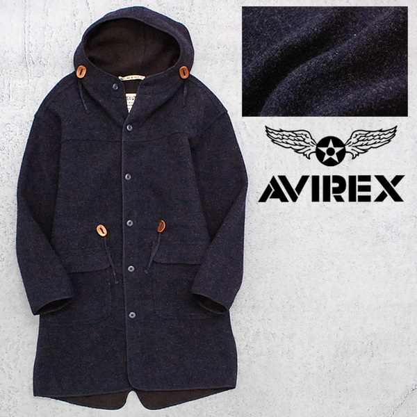 美品 アヴィレックス AVIREX メルトンウール フード付き ロングコート  
