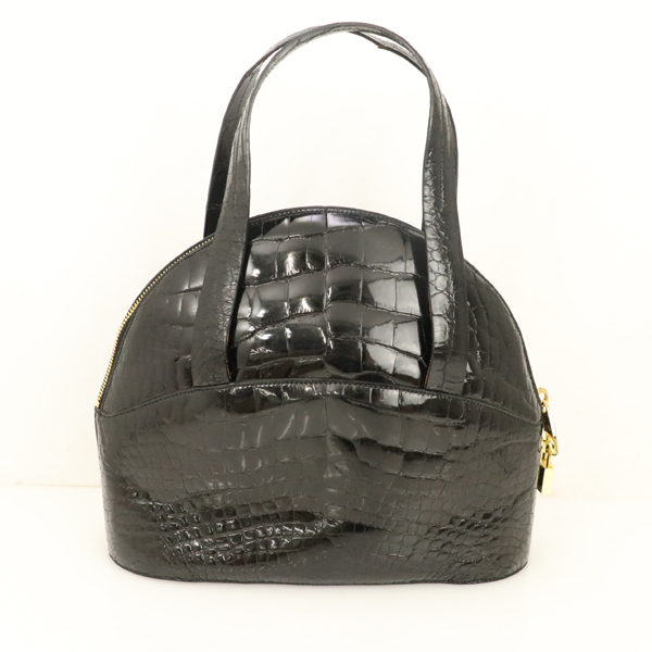 アイグナー AIGNER ブラック クロコダイル型押しクラッチバッグ トート 