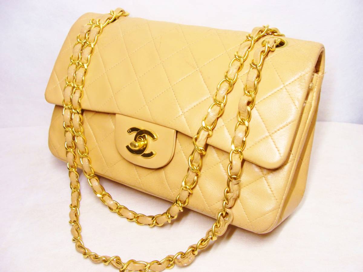 CHANEL シャネル ◇ レザー 革 マトラッセ W ダブル フラップ チェーン CC ターンロック ショルダー ハンド バッグ 鞄