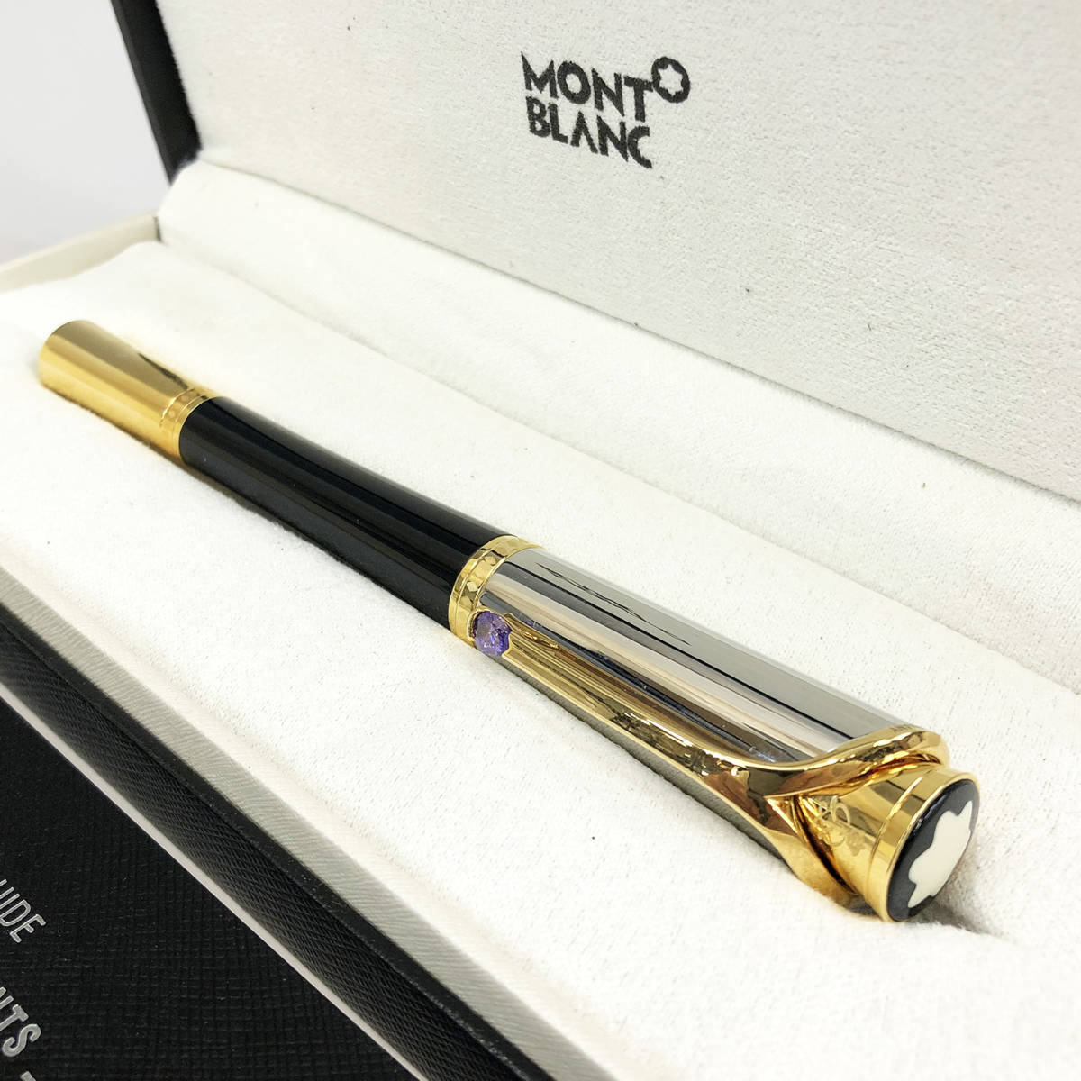 1円～ 【美品】MONTBLANC モンブラン ストーン付 ボールペン ブラック×ゴールド×シルバー 筆記用具 ケース付