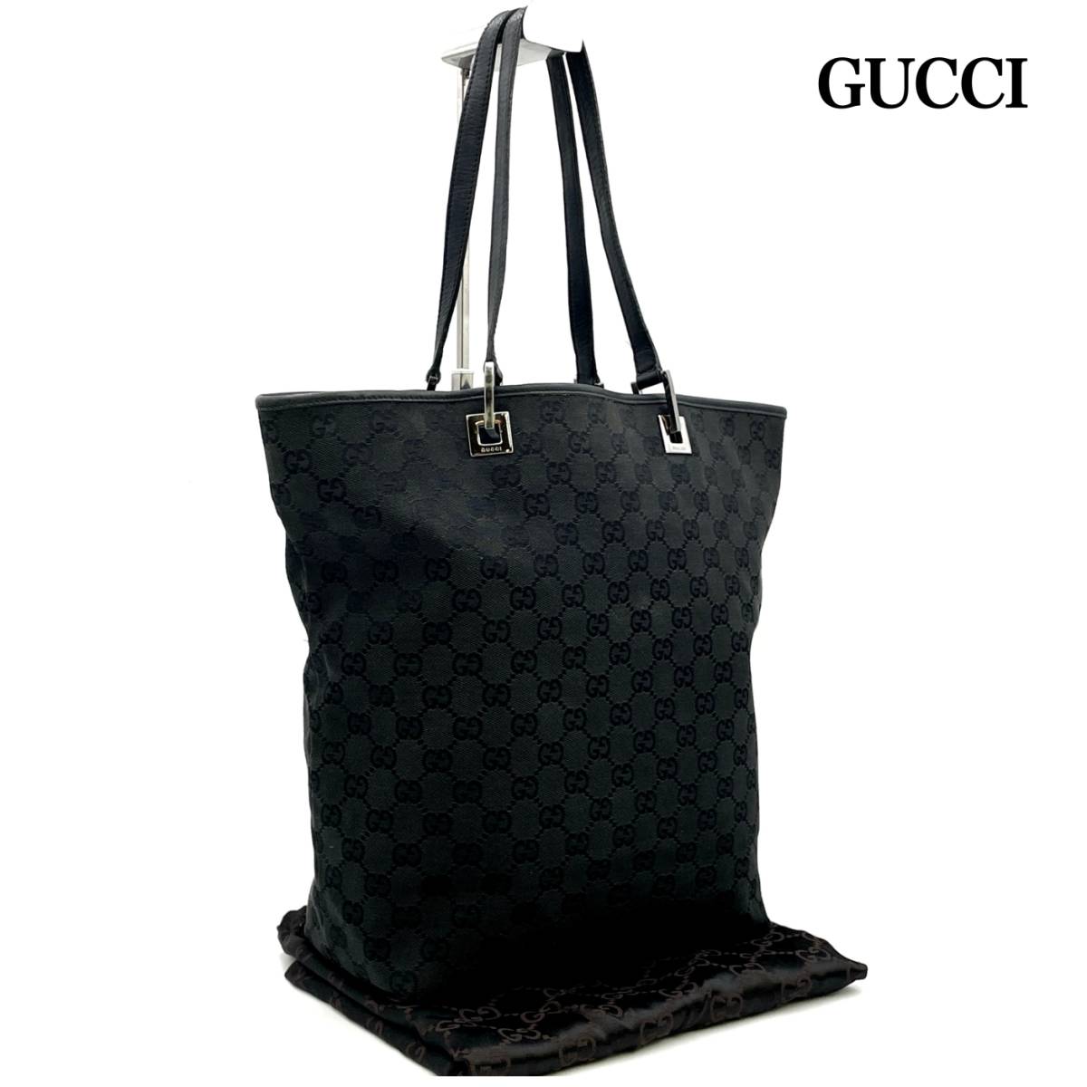 希少.GUCCI.グッチ.GGキャンバス×レザー.トート.バッグ.ブラック.31243 