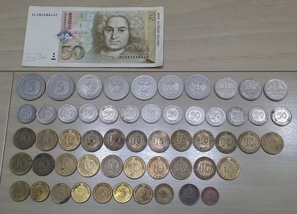 ドイツマルク 50マルク紙幣1枚+硬貨55枚 合計82.13マルク分 - | ドイツマルク 50マルク紙幣1枚+硬貨55枚 合計82.13マルク分 - |