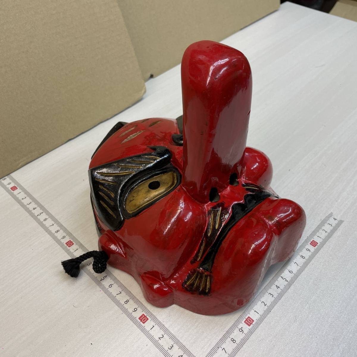 C01 106 天狗 お面 木彫り 手彫り 塗り物 お面 壁掛け 工芸品 魔除け