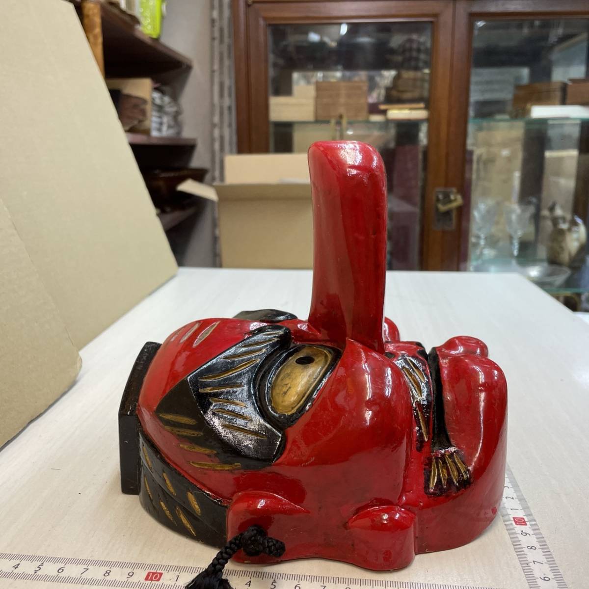 C01 106 天狗 お面 木彫り 手彫り 塗り物 お面 壁掛け 工芸品 魔除け