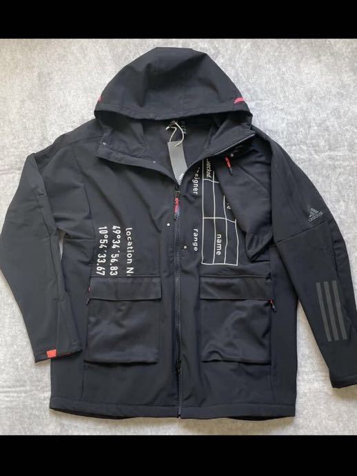 新品未使用 adidas 2XL(XO) アディダス テックアウター ウィンドジャケット パーカー 3WAYポケット TECHレンジ 撥水 ブラック 黒 定価