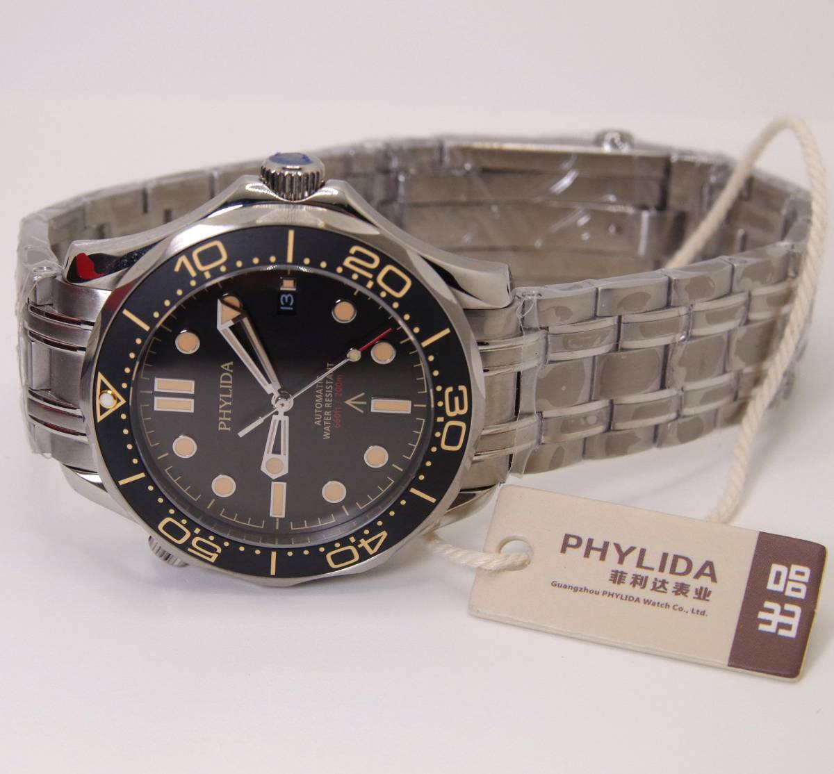 PHYLIDA オマージュ 43.5mm 500m phylida 機械式腕時計 ブルー メンズ 