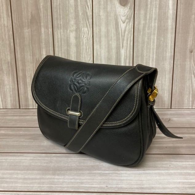 1円スタート　LOEWE　ロエベ　ショルダーバッグ　レザー　黒　ブラック　外観美品　レディース　46L0048k