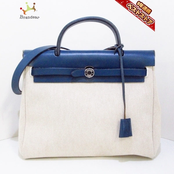 エルメス HERMES ショルダーバッグ エールバッグPM トワルGM×ボックスカーフ アイボリー×ブルー □F バッグ