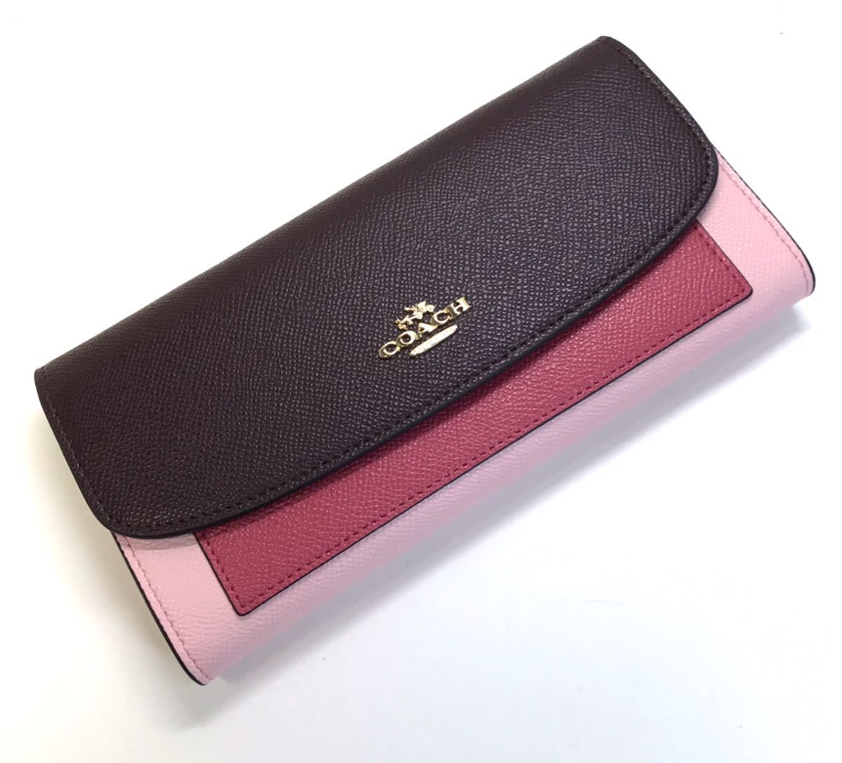 COACH コーチ 長財布ラグジュアリー ジオメトリック ピンクと小豆色 