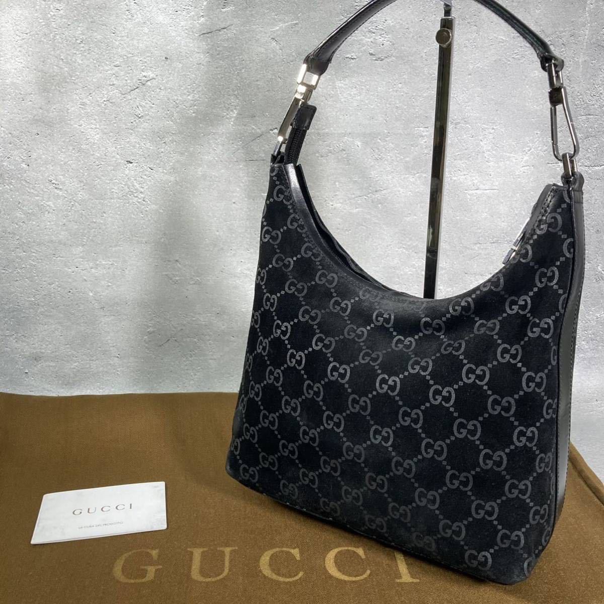 大得価，人気SALE 1円 最高級 GUCCI グッチ ハンドバック ショルダーバッグ ワンショルダー 黒 ブラック スエード レザー GG柄 シルバー金具 K11077TR(その他)｜売買されたオークション情報、yahooの商品情報をアー かばん、バッグ