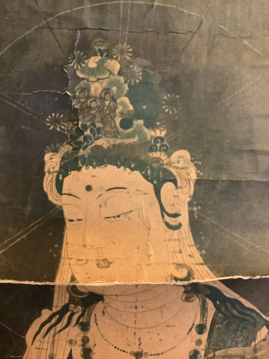 仏画普賢菩薩紙本掛軸無銘無落款 [B29298] 仏画普賢菩薩紙本掛軸無銘無