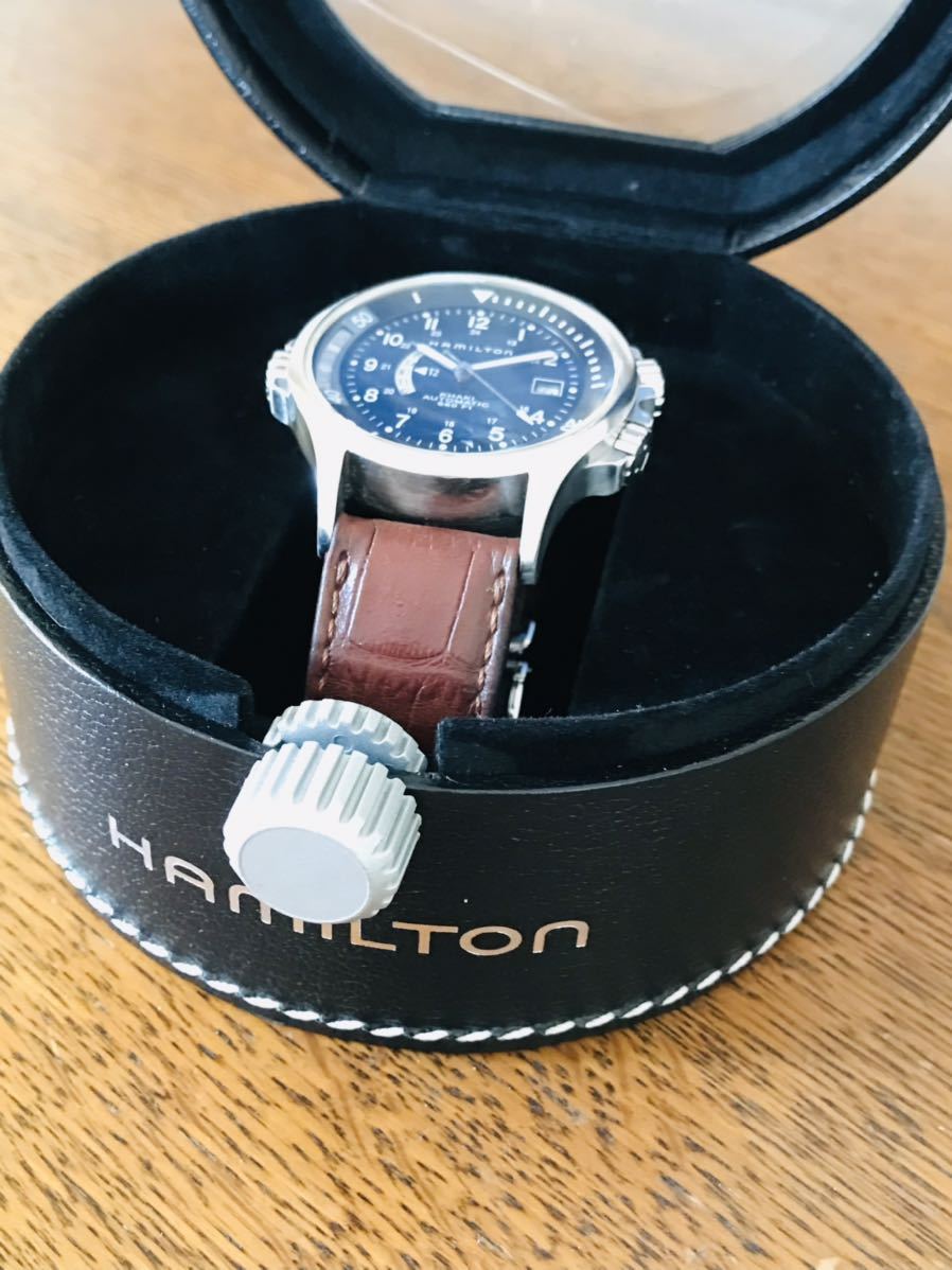 ハミルトン HAMILTON カーキネイビーGMT 自動巻 裏スケルトン 革バンド 