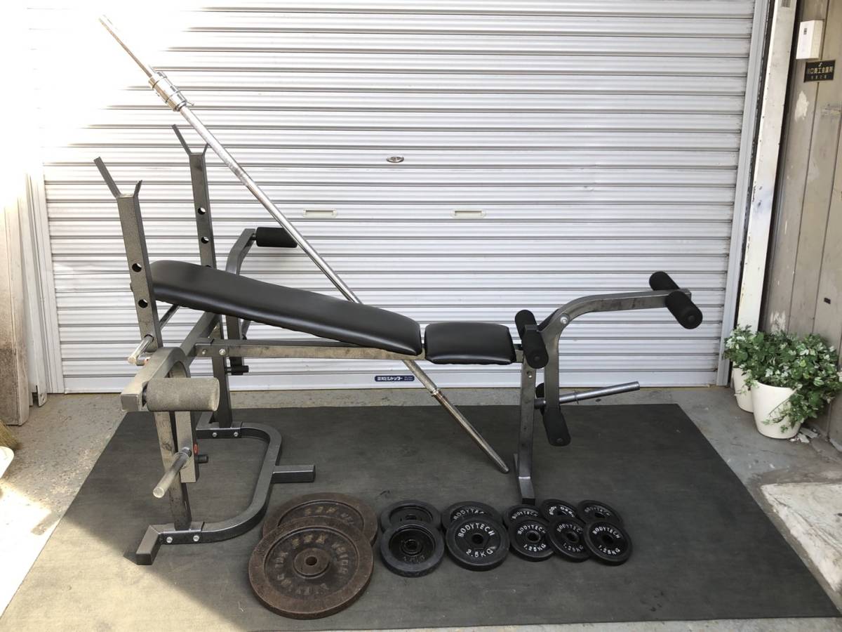 フラットベンチセット 10×2/2.5Kg×4/1.25Kg×6/ 計37.5Kg＋バーベル 