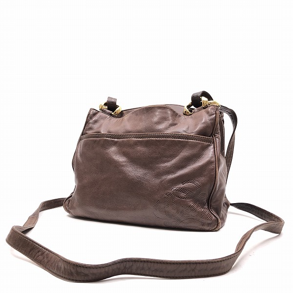 ○美品 ロエベ LOEWE レザー 本革 お洒落 ショルダー バッグ 中キレイ 斜めがけ可能 茶 K10-030 □美品□LOEWE