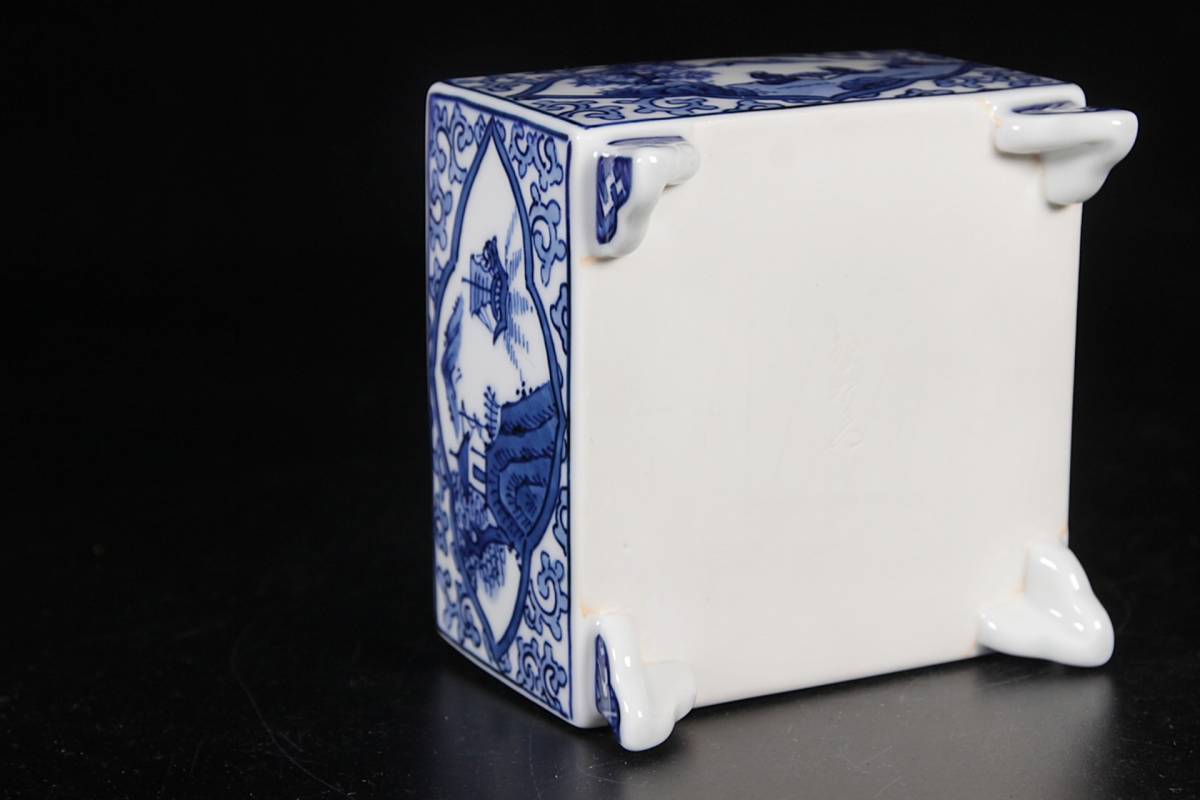 ◇楾◇ 古美術品 館林源右衛門 有田焼 祥瑞手唐草山水絵香炉 11cm 共箱