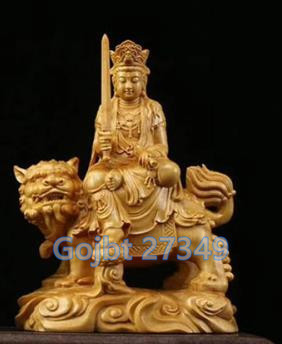 格安，人気 1円開始 MD497 稀少 極美精品 文殊菩薩像 文殊菩薩 木彫り 仏像 招財開運 鎮宅辟邪 精密細工 黄楊木 木彫 装飾品 工芸品(仏像)｜売買されたオークション情報、yahooの商品情報をアーカイブ公開 仏像