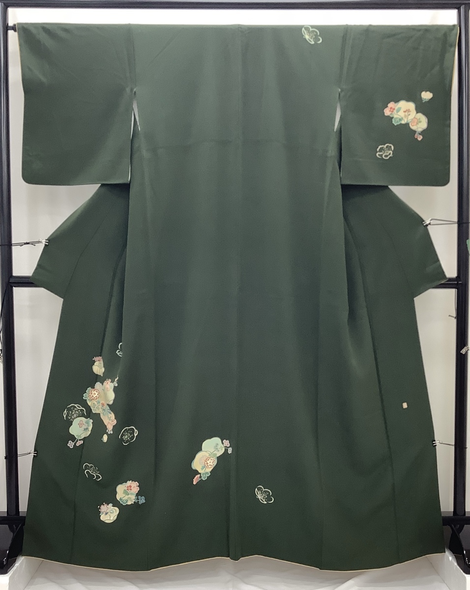 着物 ゑり善 刺繍 桔梗 抽象花 絞り 籠目地紋 104a d 付け下げ 日本製 