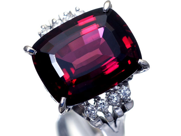 1円～【ジュエリー極】鮮やか真紅レッド！大粒良質天然ガーネット8.73ct＆ダイヤ0.15ct 高級Pt900リング ソーティング t1558oo【送料無料】