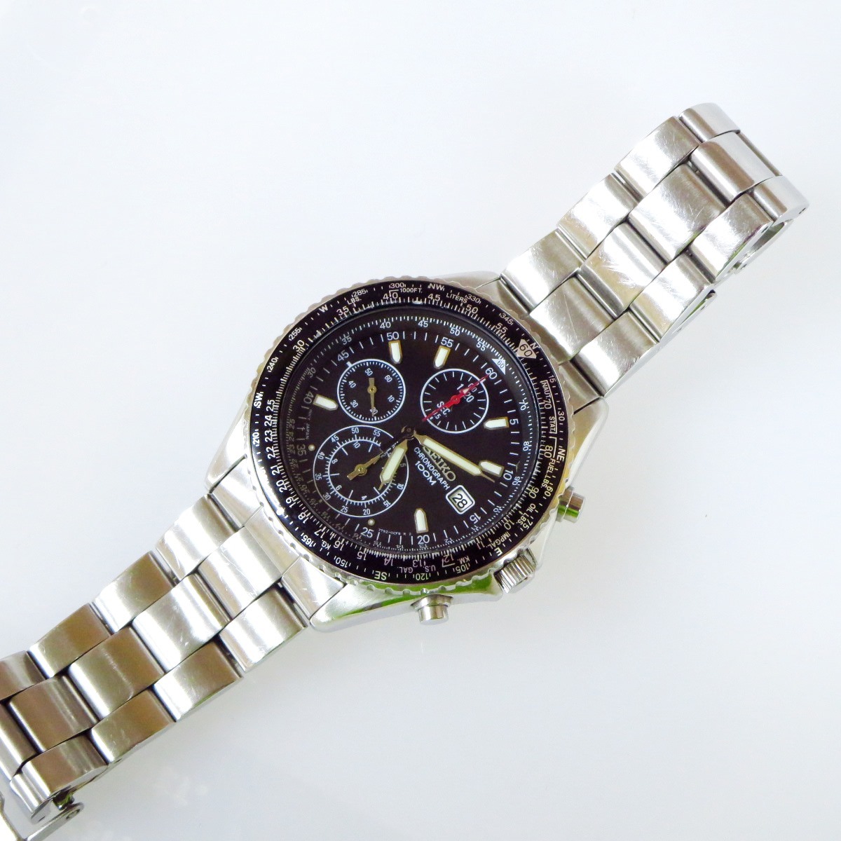 ☆SEIKO セイコー 腕時計 パイロット クロノグラフ 100M デイト 