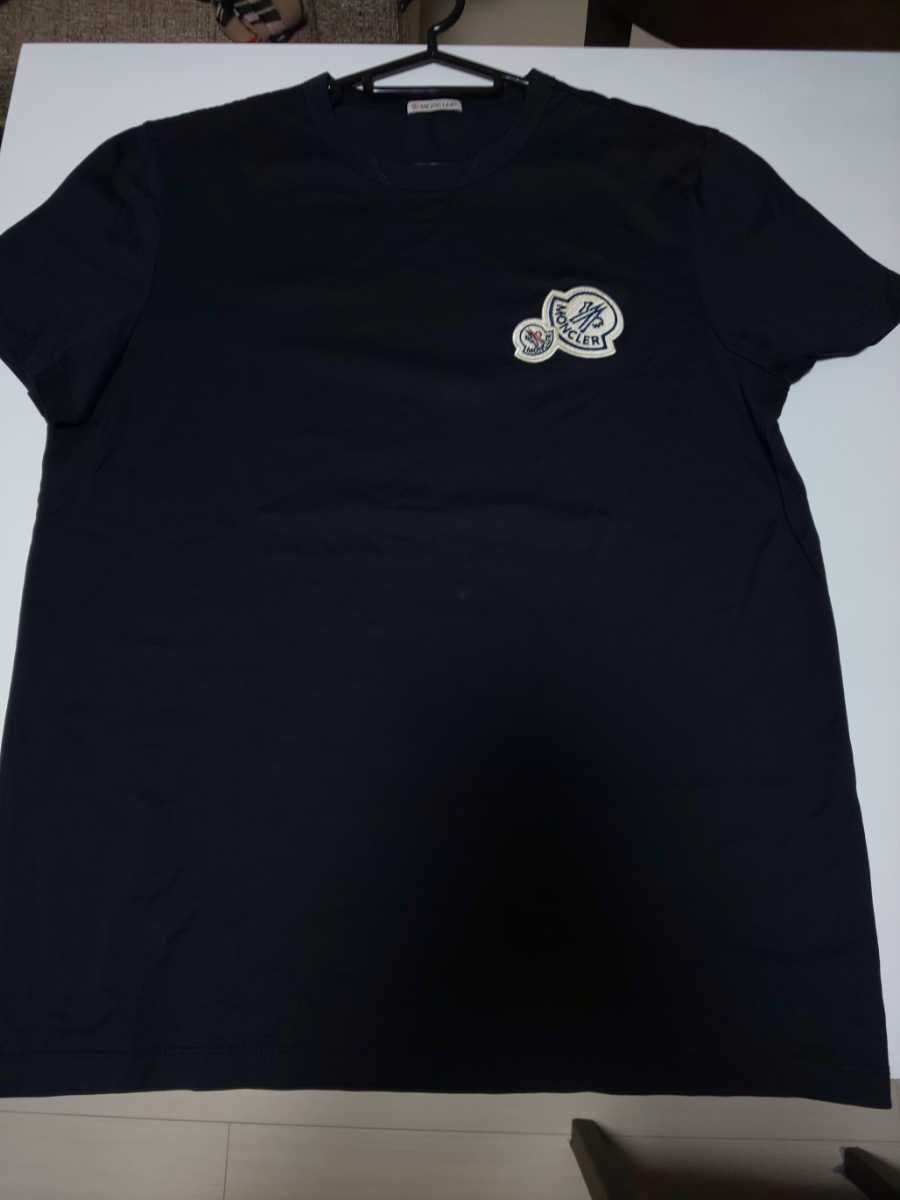 美品 正規品 モンクレール MONCLER Tシャツ 半袖 Lサイズ 黒 ダブルワッペン Wワッペン モンクレール Tシャツ MONCLER 襟トリコ M グラフィック刺繍