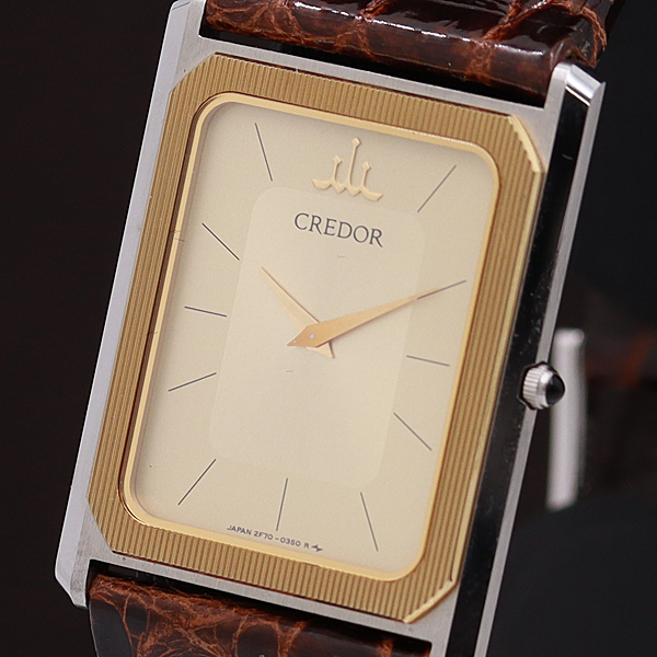1円☆稼働☆【セイコー】クレドール 14KT×SS 2F70-5310 ゴールド文字盤 