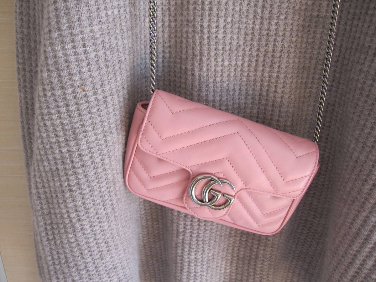 希少GUCCIパステルカラーピンクミニショルダーバッグ*未使用品シルバー 