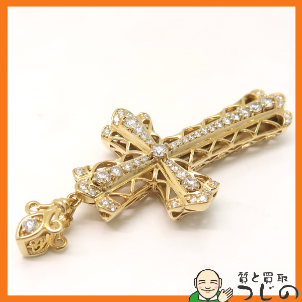 YOBIKO ペンダントトップ K18YG クロス ホイッスル 9.4g ダイヤ 0.80ct