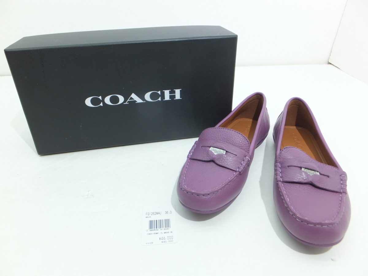 84EY○コーチ COACH ローファー シューズ スリッポン レザー ロゴ 