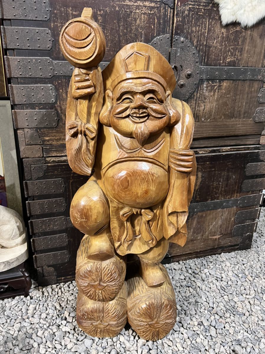 天然 欅木 彫り（ケヤキ） 大黒天像 天然 大黒天像 欅木 エイコウ 