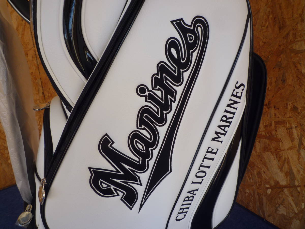 ★未使用・レザックス 千葉ロッテマリーンズ キャディバッグ ホワイト×ブラック・9型★
