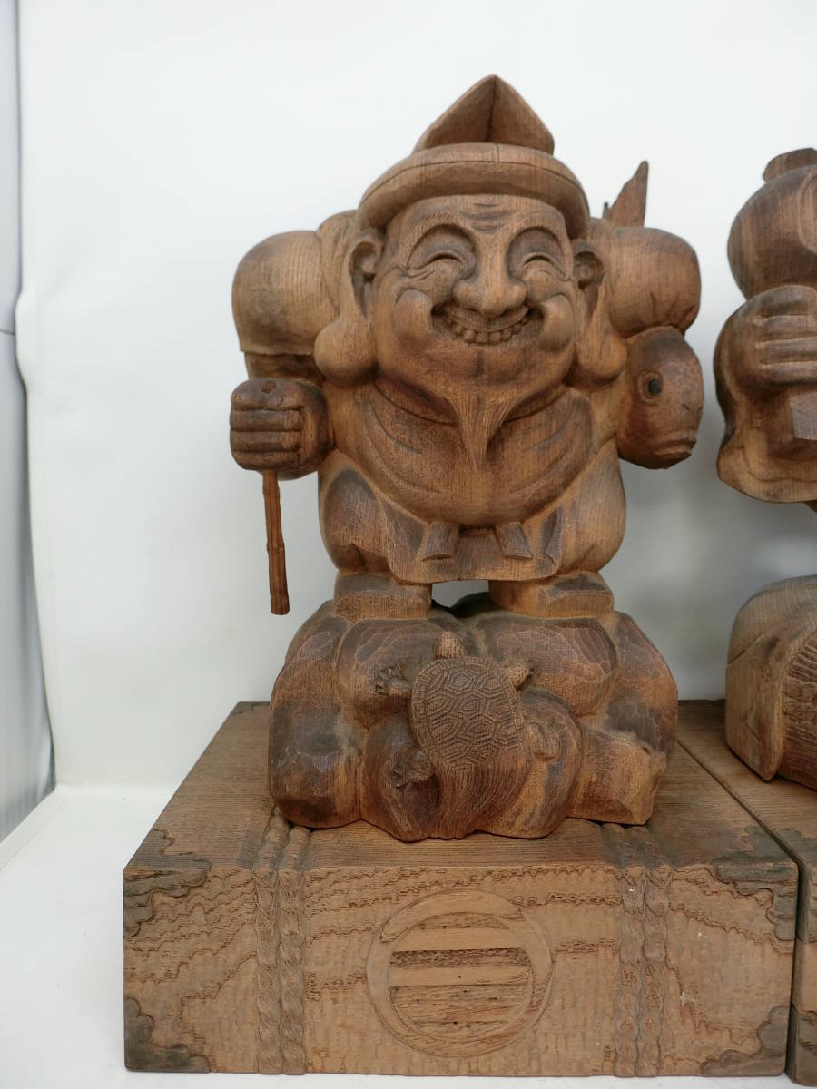 木彫り 【大黒光金作】 恵比寿大黒天 恵比寿様 大黒様 高さ36cm 中古