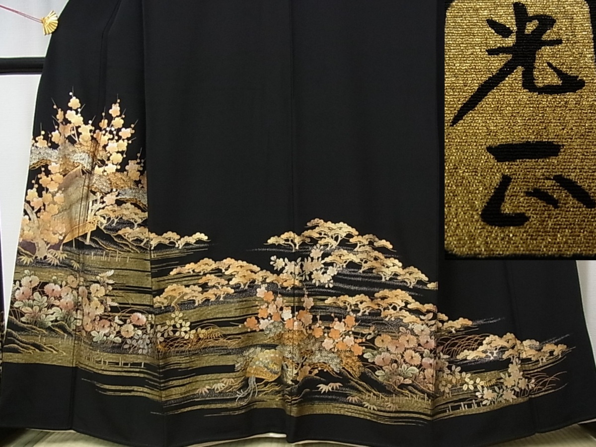 着用少ない！絹絽＊黒＊金彩＊カトレア柄＊幻想的＊夏物＊訪問着