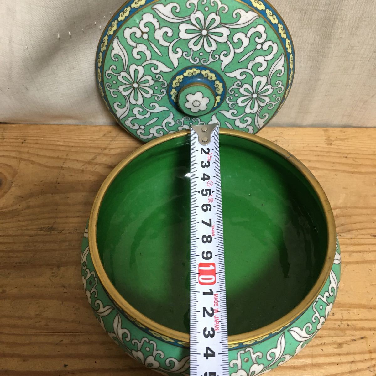 中国工芸品 筒形 小物入れ 壺 酒 七宝焼き風 蓋付 円柱 茶筒 ペン立て 