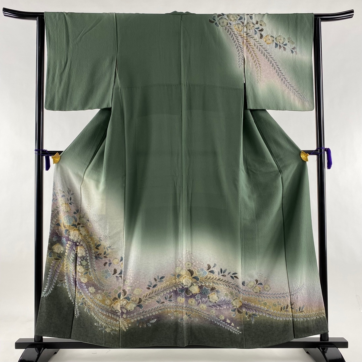 大得価，爆買い 訪問着 秀品 辻が花柄 ぼかし 絞り 灰緑 袷 158.5cm 63cm S 正絹(仕立て上がり)｜売買されたオークション情報、yahooの商品情報をアーカイブ公開 - オークファン 仕立て上がり