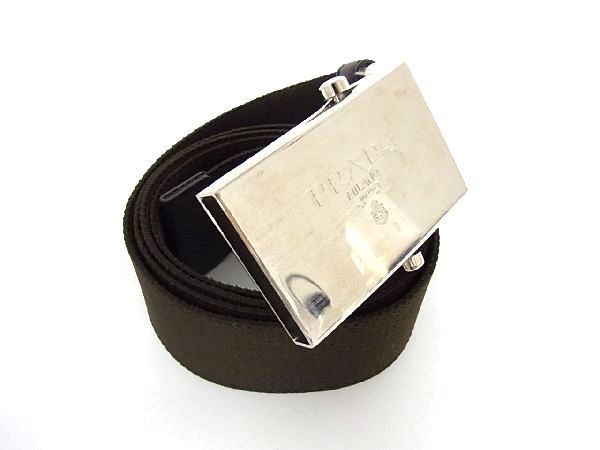 1円 □美品□ PRADA プラダ レザー×キャンバス ベルト メンズ