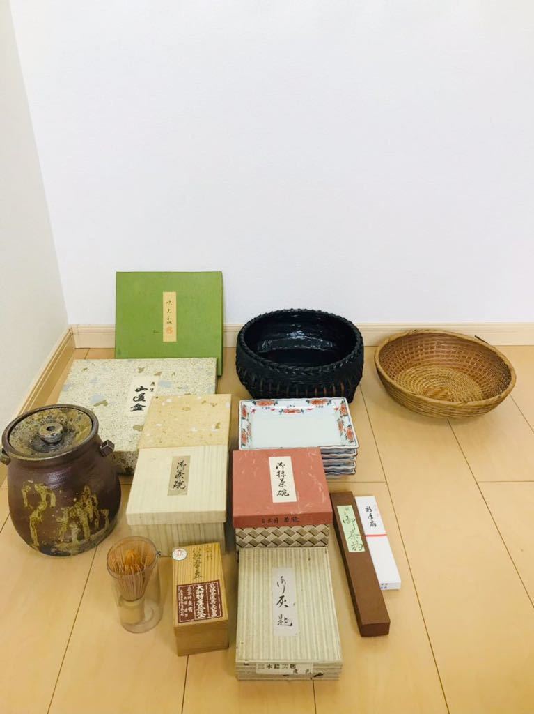 12茶道具 漆器　丸盆 茶碗　鉢　灰匙　菓子器 木製 陶器　おまとめ　1円～_10