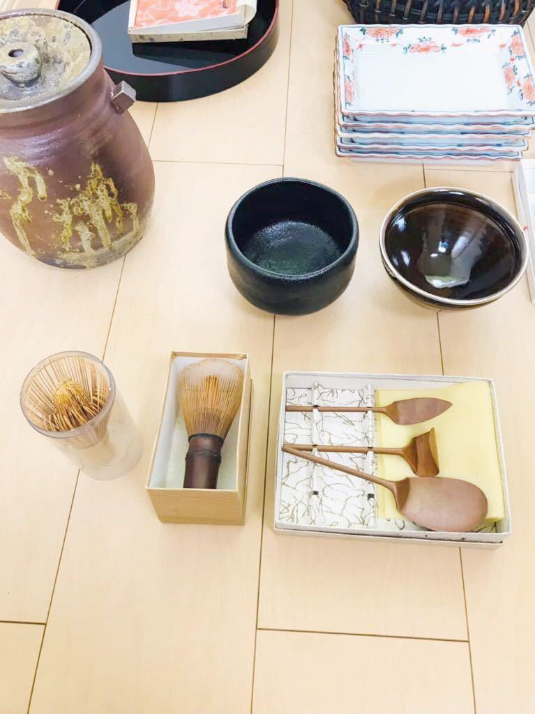 12茶道具 漆器　丸盆 茶碗　鉢　灰匙　菓子器 木製 陶器　おまとめ　1円～_8