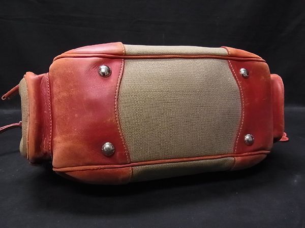 1円 PRADA プラダ キャンバス×レザー ハンドバッグ ショルダー 肩掛けかばん レディース ベージュ系×レッド系 Y7663fN プラダ 1円 PRADA ■美品■ 公式 BP8015