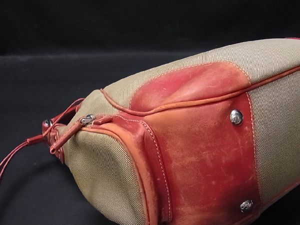 1円 PRADA プラダ キャンバス×レザー ハンドバッグ ショルダー 肩掛けかばん レディース ベージュ系×レッド系 Y7663fN プラダ 1円 PRADA ■美品■ 公式 BP8015