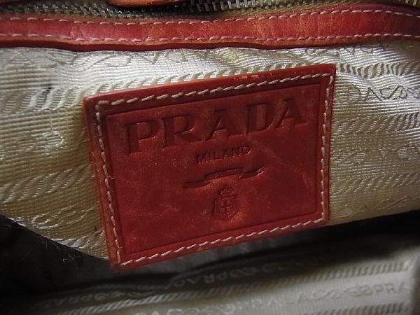 1円 PRADA プラダ キャンバス×レザー ハンドバッグ ショルダー 肩掛けかばん レディース ベージュ系×レッド系 Y7663fN プラダ 1円 PRADA ■美品■ 公式 BP8015