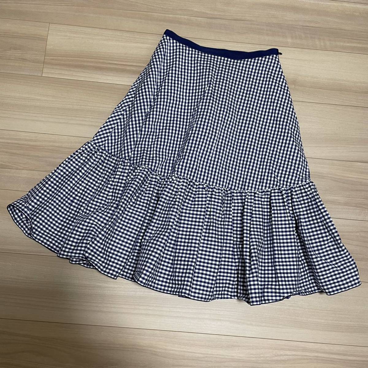 フォクシー ギンガムチェック スカート ブルー ニューヨーク 38 FOXEY 