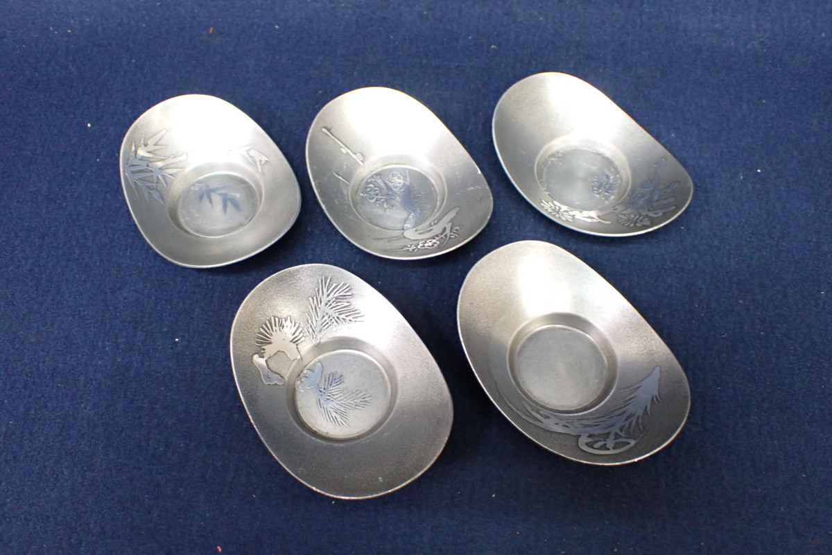 ☆011434 煎茶道具 錫製 乾茂號造 茶托 五客 ☆ Yahoo!オークション -