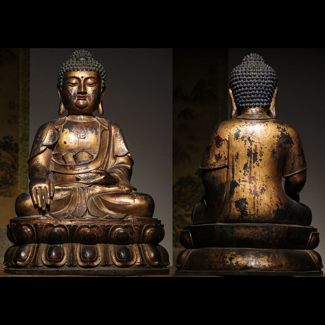 古寶奇蔵銅製・泥金・釋迦牟尼像・仏像・宗教・仏教古美術・供養