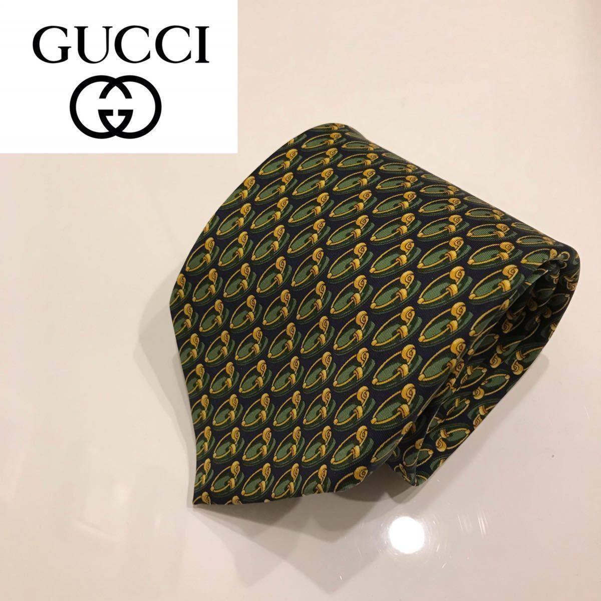 グッチ GUCCI ネクタイ グリーン 緑 総柄 極美品 シルク100% 漂う高級 