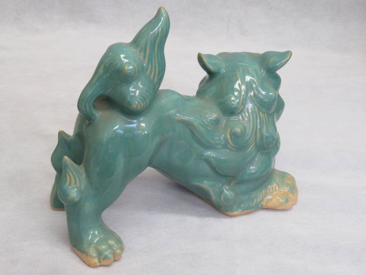☆青磁のシーサー 一対 置物 魔除け 守り神 獅子 沖縄 骨董 雑貨