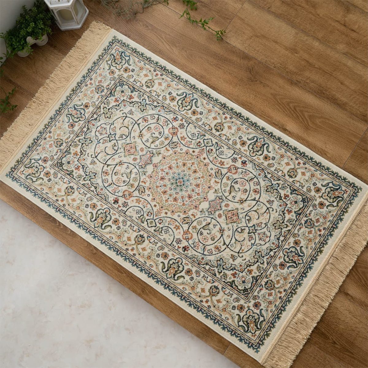 大得価，100%新品 メダリオン シルクタッチ モケット織り 玄関マット 約95х140 cm アイボリー ペルシャ 柄 クラシック カーペット ラグ(玄関マット)｜売買されたオークション情報、yahooの商品情報をアーカイブ 玄関マット