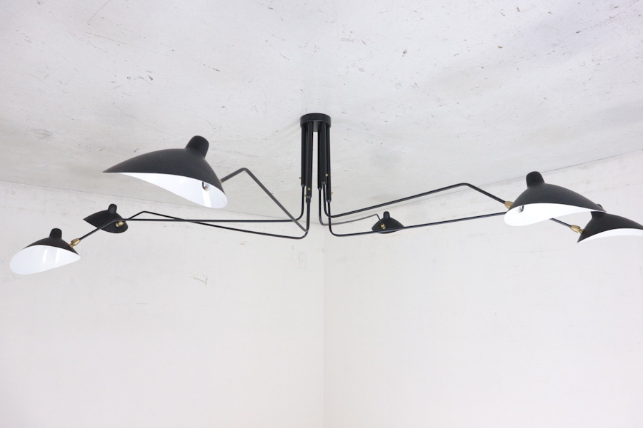 ★【天井金具欠品】Serge Mouille セルジュ・ムーユ リプロ品★6アーム 天井照明器具★★237h08