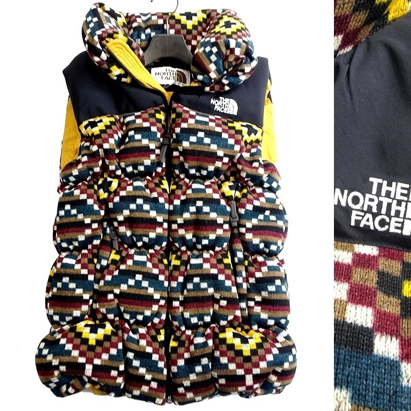 THE NORTH FACE ノースフェイス 定2.5万 NOVELTY―ニット×ナイロン PREMIUM GOOS DOWN使用 ダウンベスト F98 WIN 90/L ▲026▼bus6073e